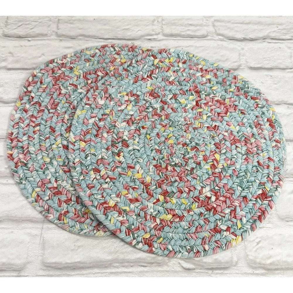 Vtg Pioneer Woman 6 Braided Placemats Reversible Floral Round Cottage Farmhouse